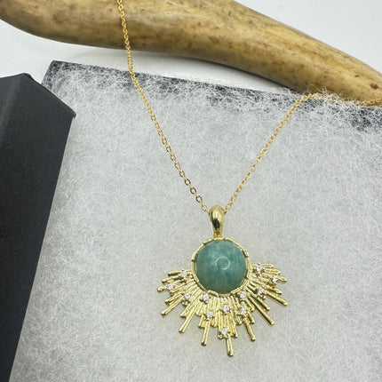 Vintage Gold Filled - Green Amazonite Charm pendant necklace