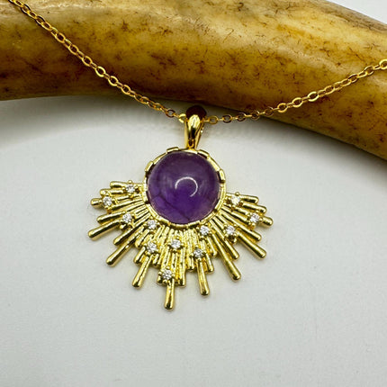 Vintage Gold Filled with Purple Amethyst - Layerable Lengths Pendant Necklace