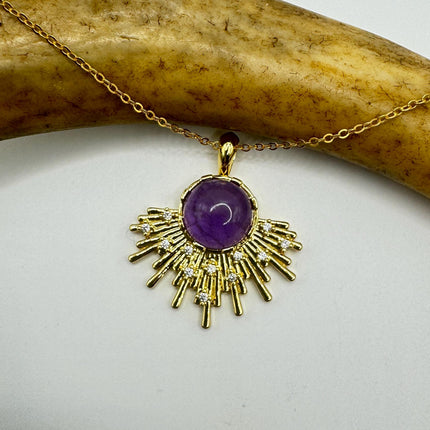 Vintage Gold Filled with Purple Amethyst - Layerable Lengths Pendant Necklace