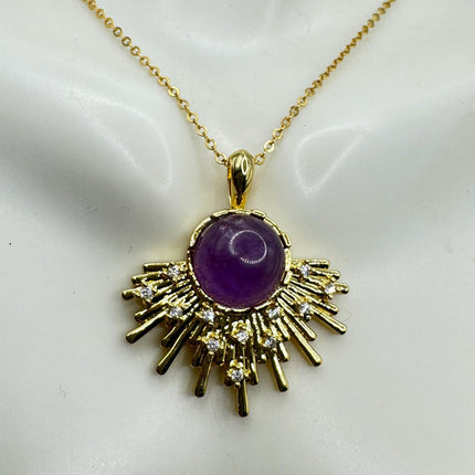 Vintage Gold Filled with Purple Amethyst - Layerable Lengths Pendant Necklace
