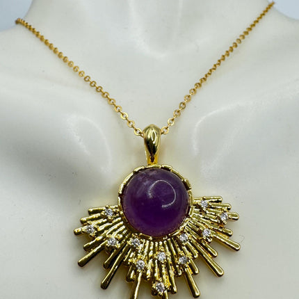 Vintage Gold Filled with Purple Amethyst - Layerable Lengths Pendant Necklace