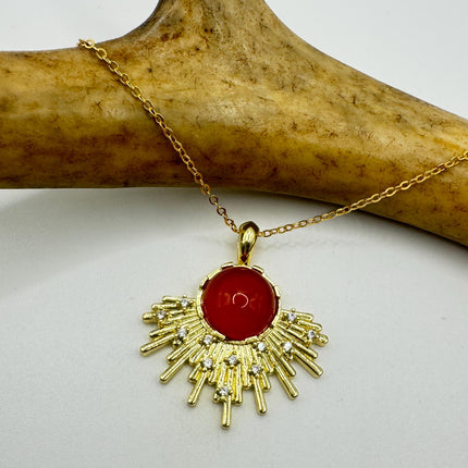 Vintage Gold Filled with Red Carnelian Layerable Lengths Pendant Necklace
