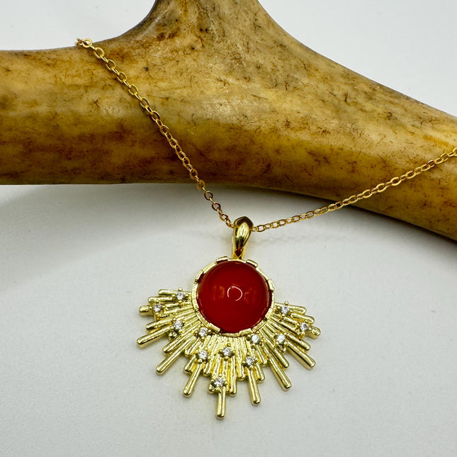 Vintage Gold Filled with Red Carnelian Layerable Lengths Pendant Necklace