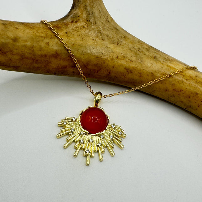 Vintage Gold Filled with Red Carnelian Layerable Lengths Pendant Necklace