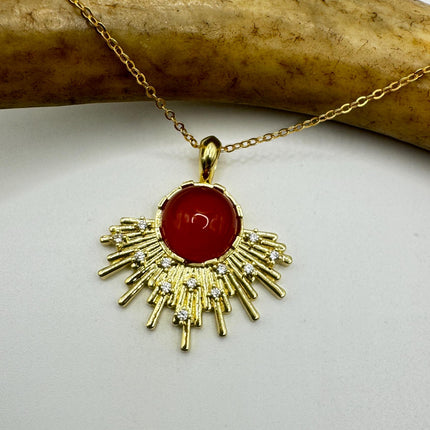 Vintage Gold Filled with Red Carnelian Layerable Lengths Pendant Necklace
