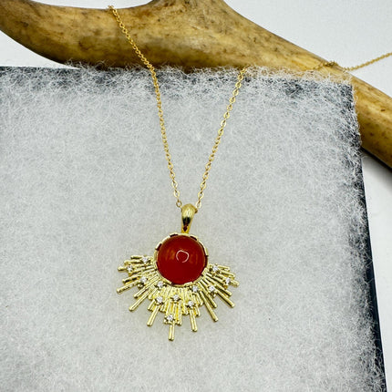 Vintage Gold Filled with Red Carnelian Layerable Lengths Pendant Necklace
