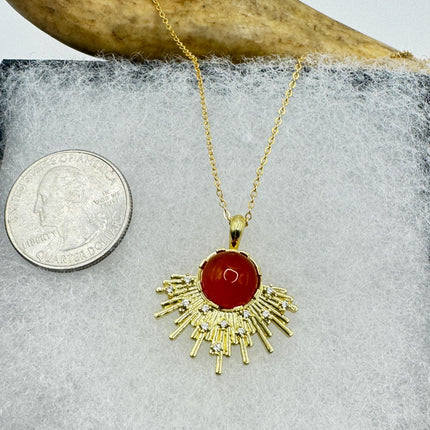 Vintage Gold Filled with Red Carnelian Layerable Lengths Pendant Necklace
