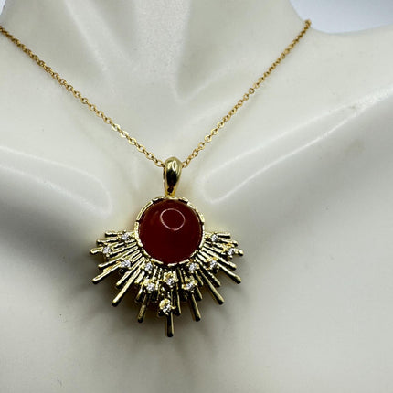 Vintage Gold Filled with Red Carnelian Layerable Lengths Pendant Necklace