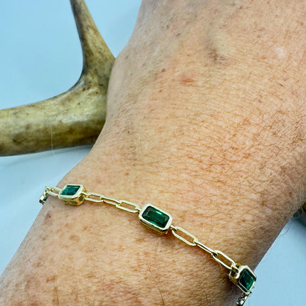Vintage Green Chrome Diopside Golden 925 Sterling Silver Bracelet