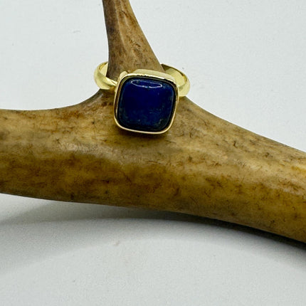 Vintage Blue Lapis Lazuli Crystal Cocktail Ring gold filled adjustable