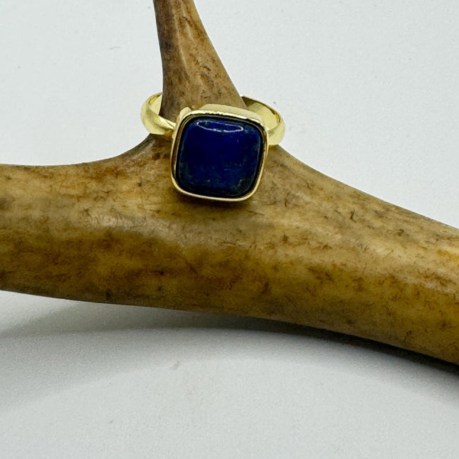 Vintage Blue Lapis Lazuli Crystal Cocktail Ring gold filled adjustable