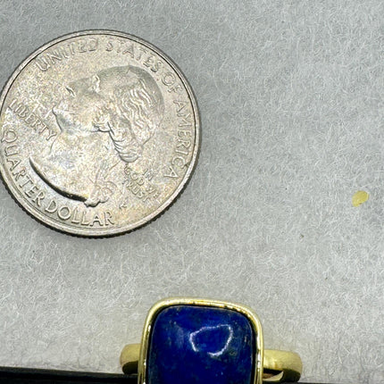Vintage Blue Lapis Lazuli Crystal Cocktail Ring gold filled adjustable