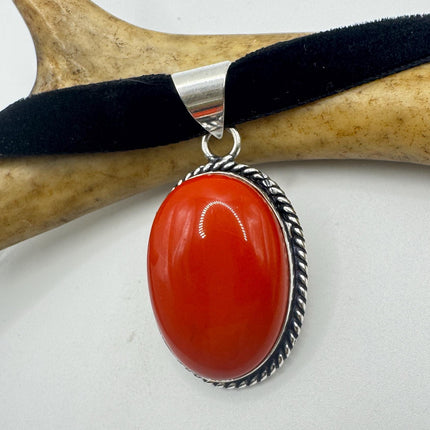 Vintage Red Glass Silver Boho Statement Necklace Black Velvet Choker