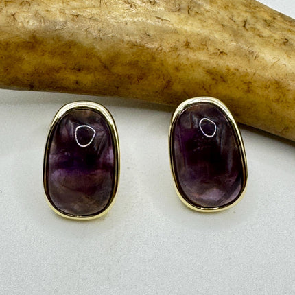 Vintage Purple Amethyst 925 Sterling Silver Button Earrings