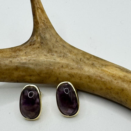 Vintage Purple Amethyst 925 Sterling Silver Button Earrings