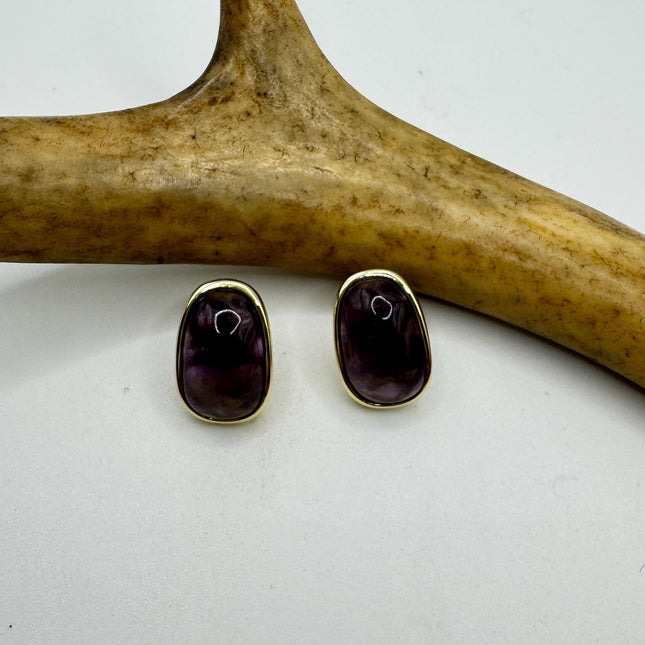 Vintage Purple Amethyst 925 Sterling Silver Button Earrings