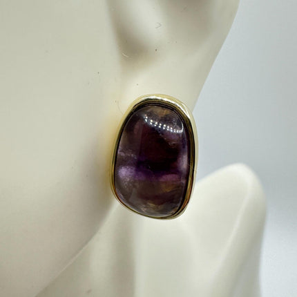 Vintage Purple Amethyst 925 Sterling Silver Button Earrings