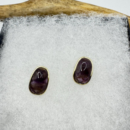 Vintage Purple Amethyst 925 Sterling Silver Button Earrings