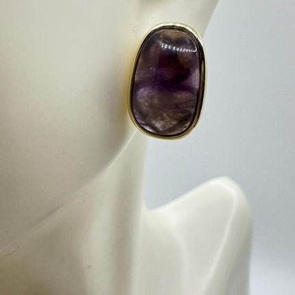 Vintage Purple Amethyst 925 Sterling Silver Button Earrings