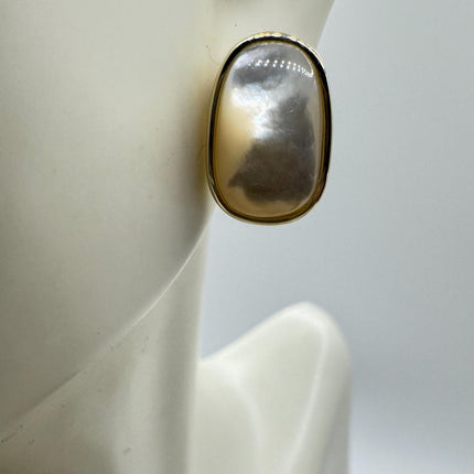 Vintage White Mother of Pearl Silver Drop Earrings Golden 925 Sterling Silver