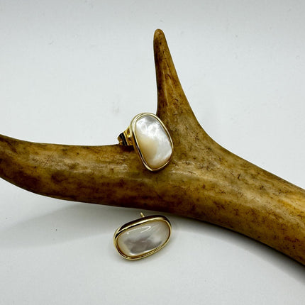 Vintage White Mother of Pearl Silver Drop Earrings Golden 925 Sterling Silver