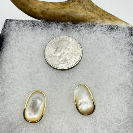 Vintage White Mother of Pearl Silver Drop Earrings Golden 925 Sterling Silver