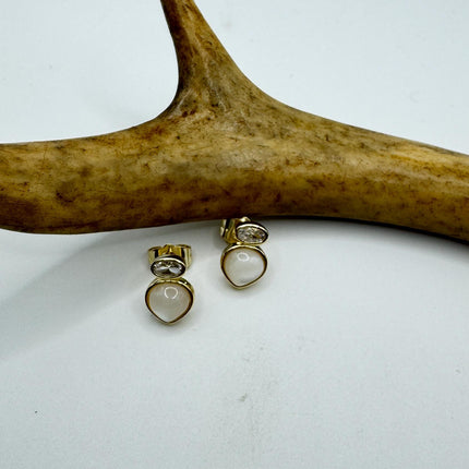 Vintage White Mother of Pearl Silver Drop Earrings Golden 925 Sterling Silver