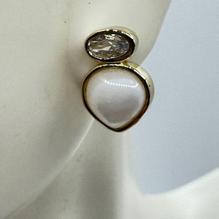 Vintage White Mother of Pearl Silver Drop Earrings Golden 925 Sterling Silver