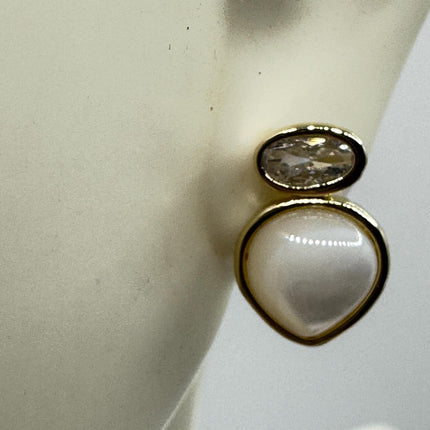 Vintage White Mother of Pearl Silver Drop Earrings Golden 925 Sterling Silver
