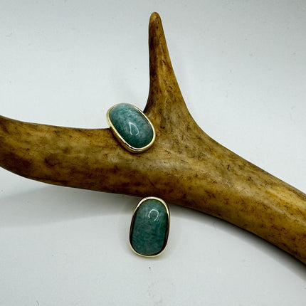 Vintage Green Nephrite Jade Gold 925 Sterling Silver Button Earrings