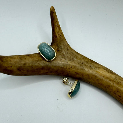 Vintage Green Nephrite Jade Gold 925 Sterling Silver Button Earrings
