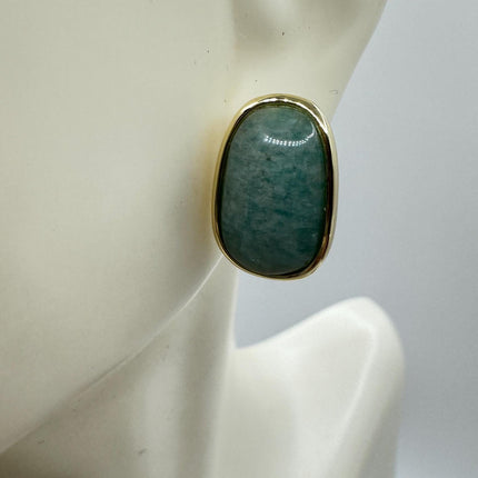 Vintage Green Nephrite Jade Gold 925 Sterling Silver Button Earrings
