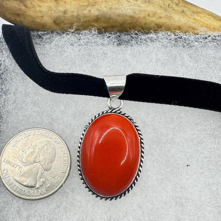 Vintage Red Glass Silver Boho Statement Necklace Black Velvet Choker
