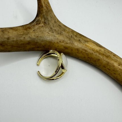 Vintage Mother of Pearl Ring – Gold & Sterling Silver – Adjustable Size