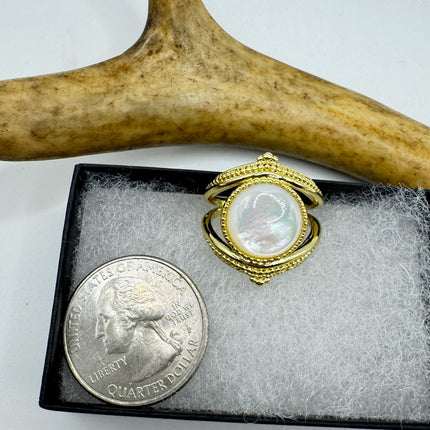Vintage Mother of Pearl Ring – Gold & Sterling Silver – Adjustable Size
