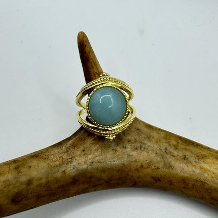 Vintage Gold Bronze Green Amazonite adjustable ring