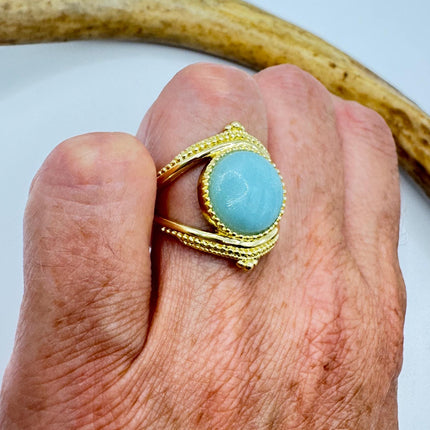 Vintage Gold Bronze Green Amazonite adjustable ring