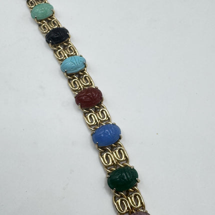 Vintage Gold Filled Scarab Bracelet: Black Onyx Gemstone