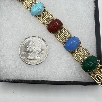Vintage Gold Filled Scarab Bracelet: Black Onyx Gemstone