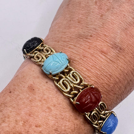 Vintage Gold Filled Scarab Bracelet: Black Onyx Gemstone