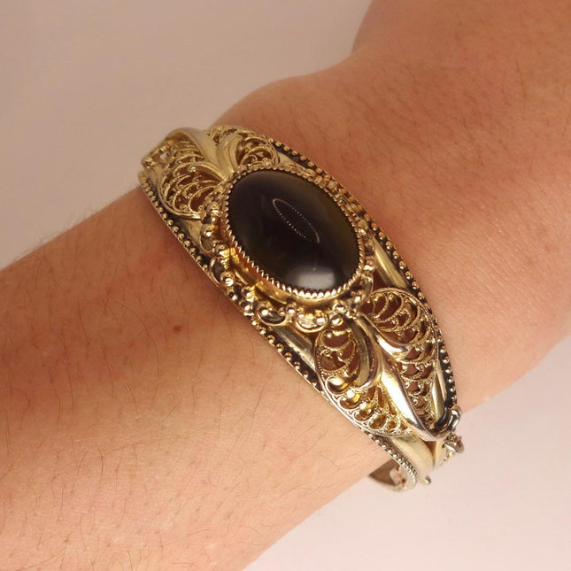 Vintage Black Hematite Bangle | Sparkling Cuff Bracelet | Elegant Wedding Everyday