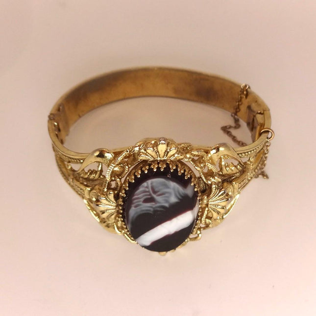 Vintage Black Banded Agate Bangle | Sparkling Cuff Bracelet | Elegant Wedding Everyday
