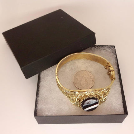 Vintage Black Banded Agate Bangle | Sparkling Cuff Bracelet | Elegant Wedding Everyday