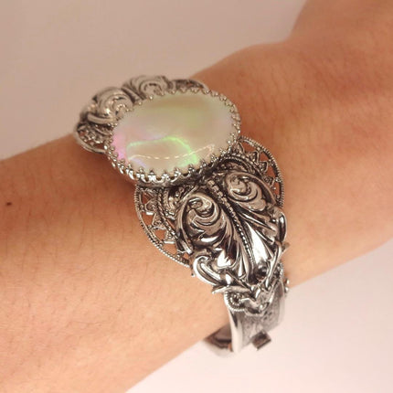 Vintage White Mother of Pearl Bangle | Sparkling Cuff Bracelet | Elegant Wedding Everyday