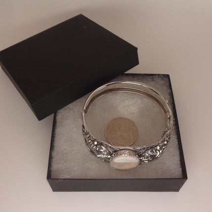 Vintage White Mother of Pearl Bangle | Sparkling Cuff Bracelet | Elegant Wedding Everyday