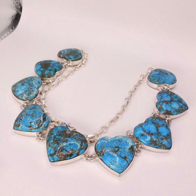 Vintage Turquoise Heart Silver Bronze Choker Necklace