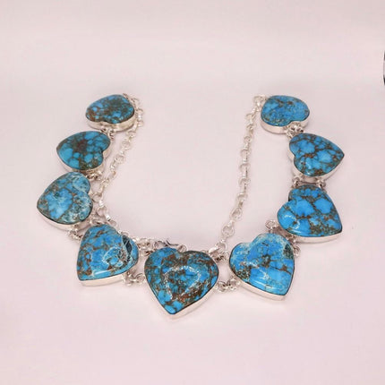 Vintage Turquoise Heart Silver Bronze Choker Necklace