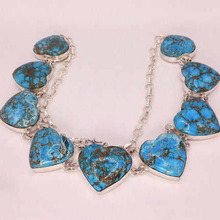 Vintage Turquoise Heart Silver Bronze Choker Necklace