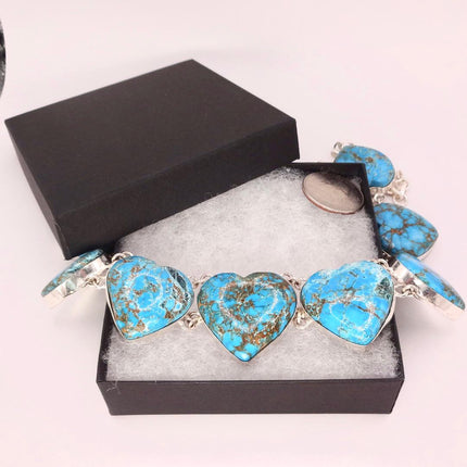 Vintage Turquoise Heart Silver Bronze Choker Necklace