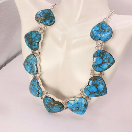 Vintage Turquoise Heart Silver Bronze Choker Necklace